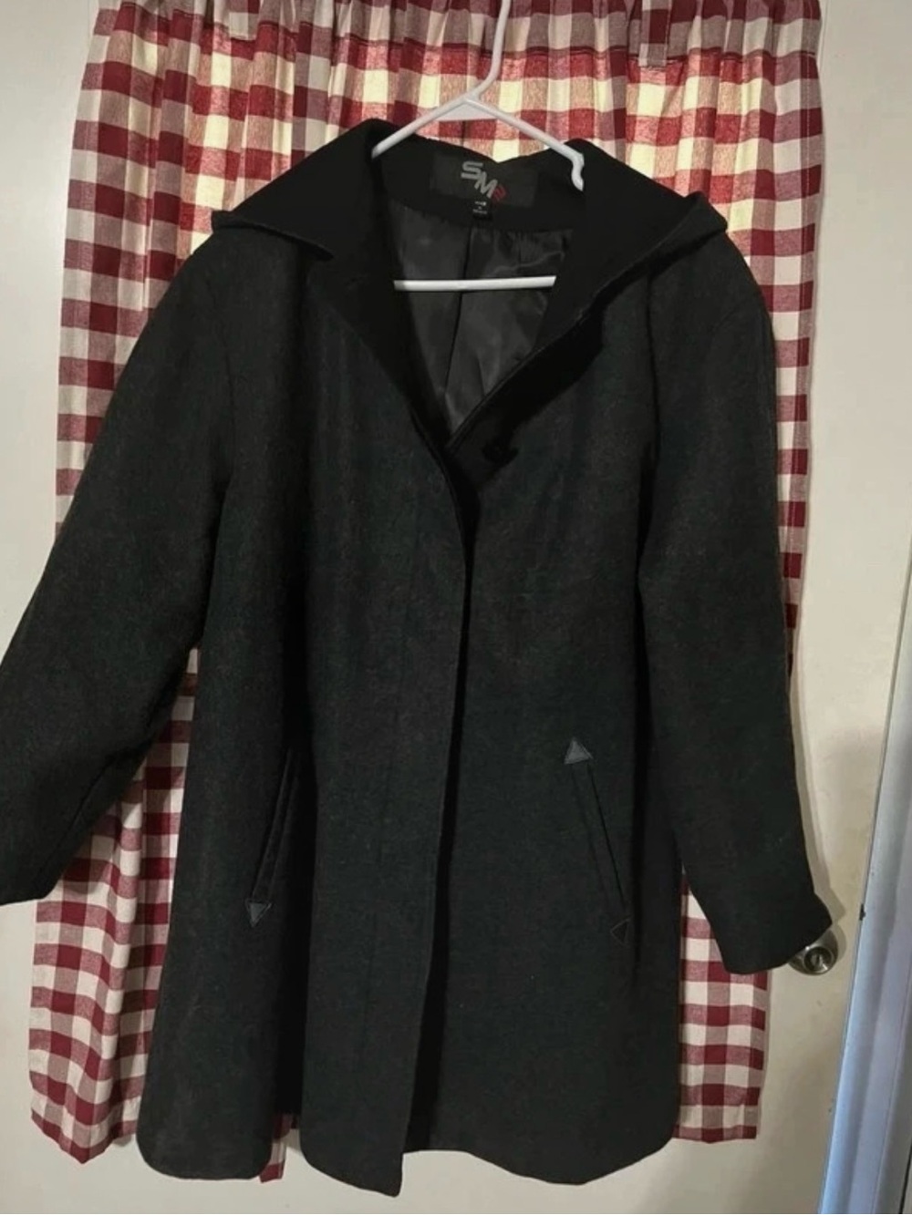 Black Women's Wool Coat - Classic Hooded Style by SM2 soft!